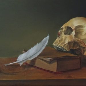 Bodegón de cuaderno y pluma