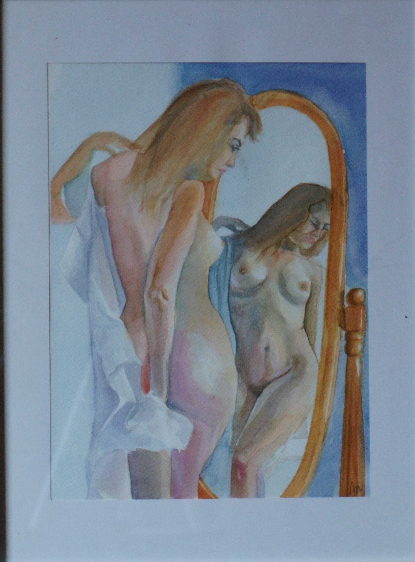 Desnudo frente al espejo. Estudio de figura humana